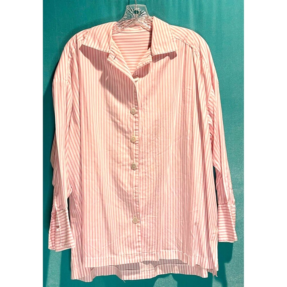 Anonymous Button-Down Shirt Womens Size 3XL Pink Stripes Broadcloth Grannycore